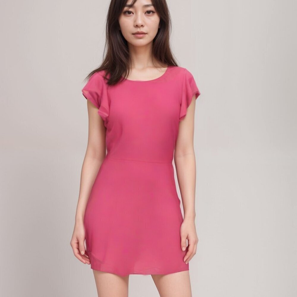 INA Pink Short Flutter Sleeve Mini Skirt Evening Date Night Dress in Size Medium